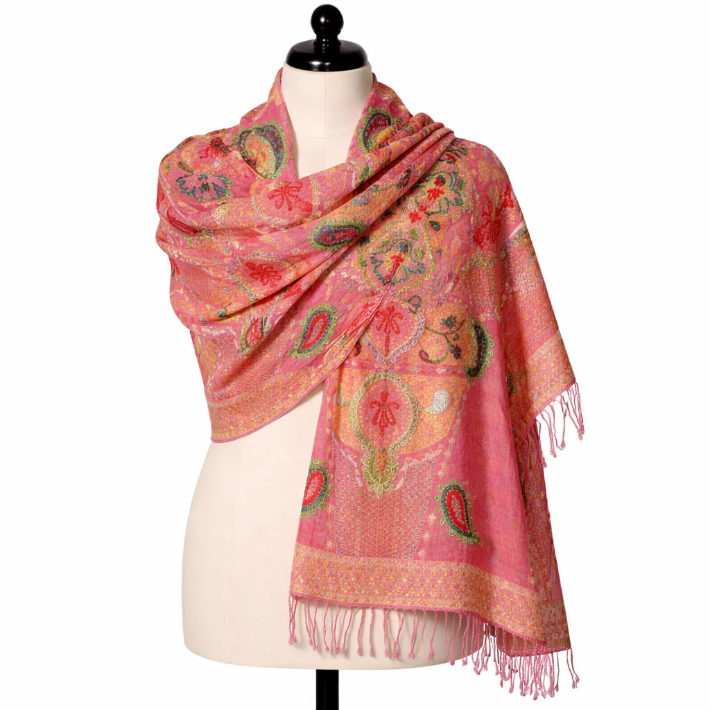 Beige/Pink Embroidery Wrap/Scarf